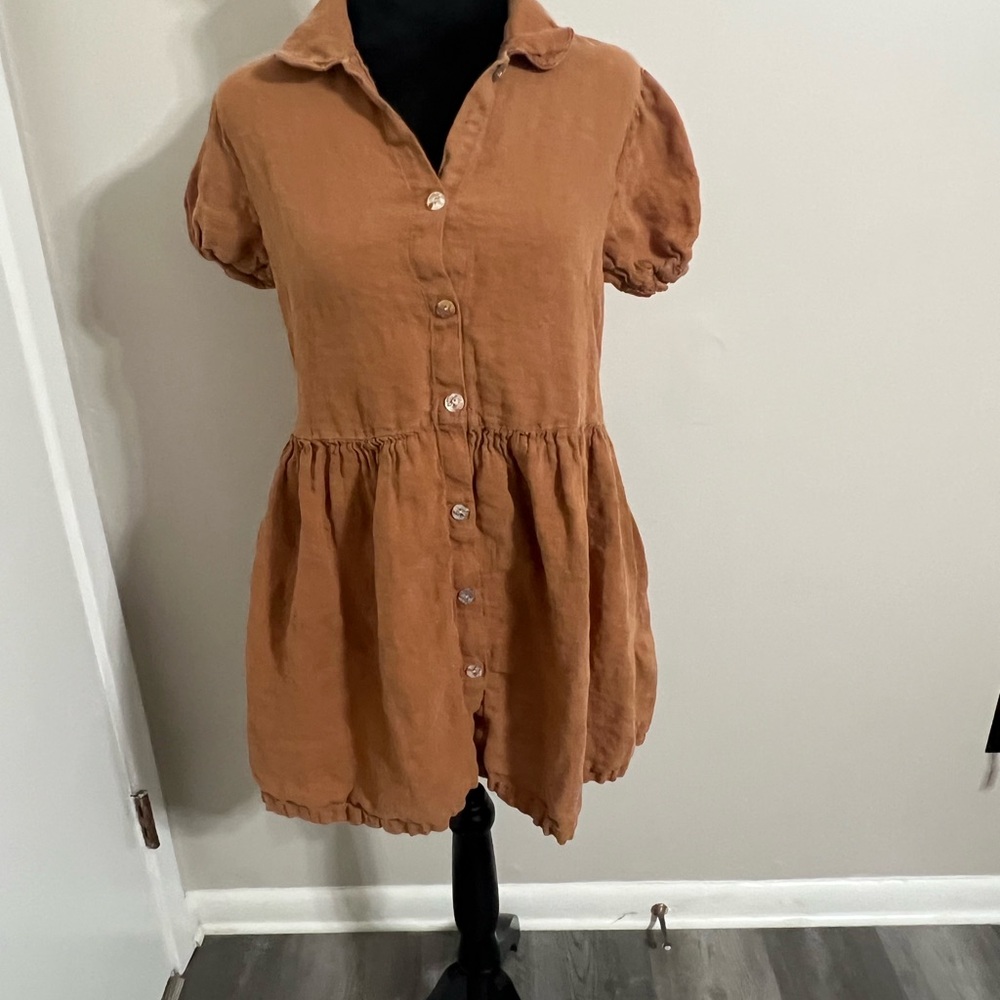 Zara Linen Button-Up in Tan